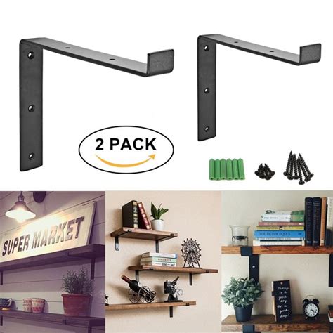 Set of 8 Black Metal Shelf Brackets 